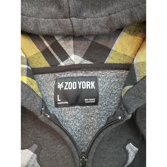 Zoo York zip up hoodie jacket grey with yellow / Grey plaid design Men's Large - Picture 5 of 7